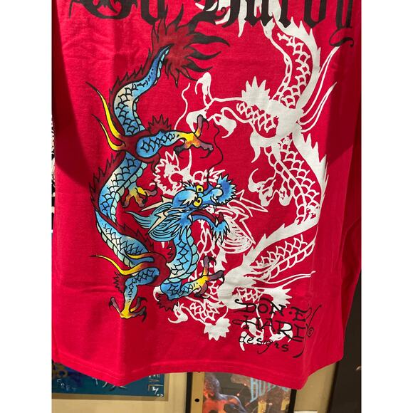 Ed Hardy Dragon Oversized Y2K Streetwear Deadstock Short Sleeve Tee Red Medium - Picture 4 of 8